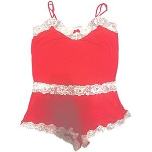 4 for $32 Victoria Secret Large Romper Sleepwear. Carnation Red with Pink Lace